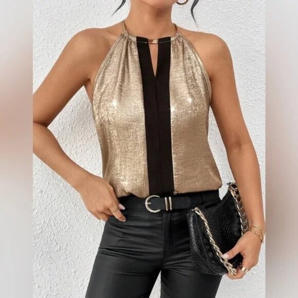 Tops - NTW Keyhole Collar Halter Lanyard Top